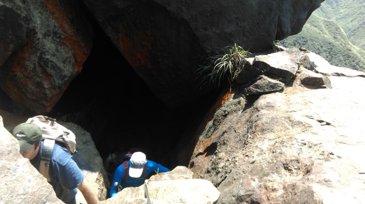 climbing out of the cave